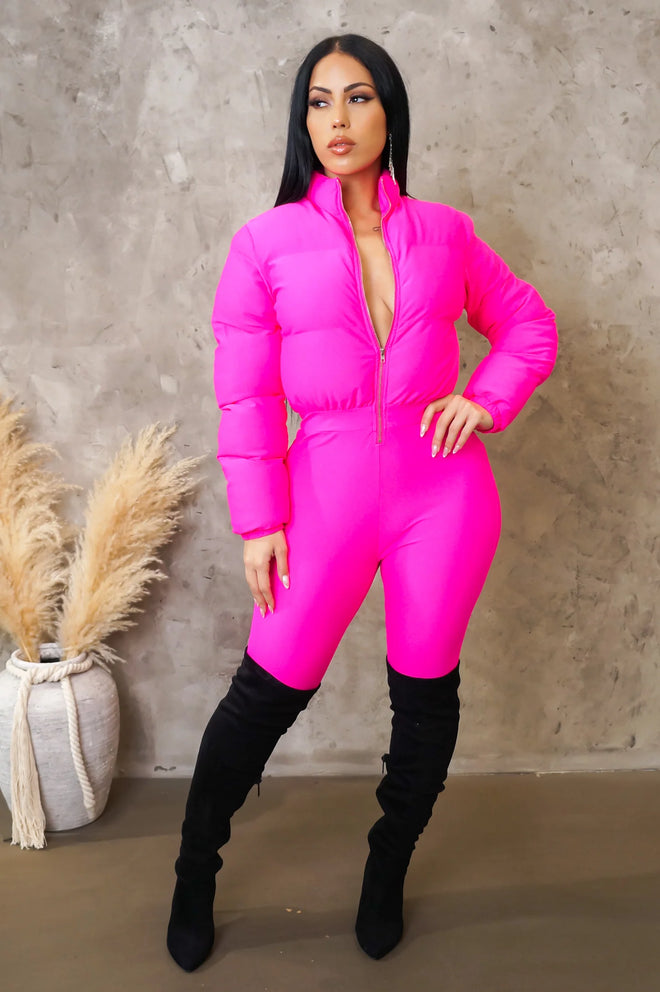 At Courchevel puffer jumpsuit pink