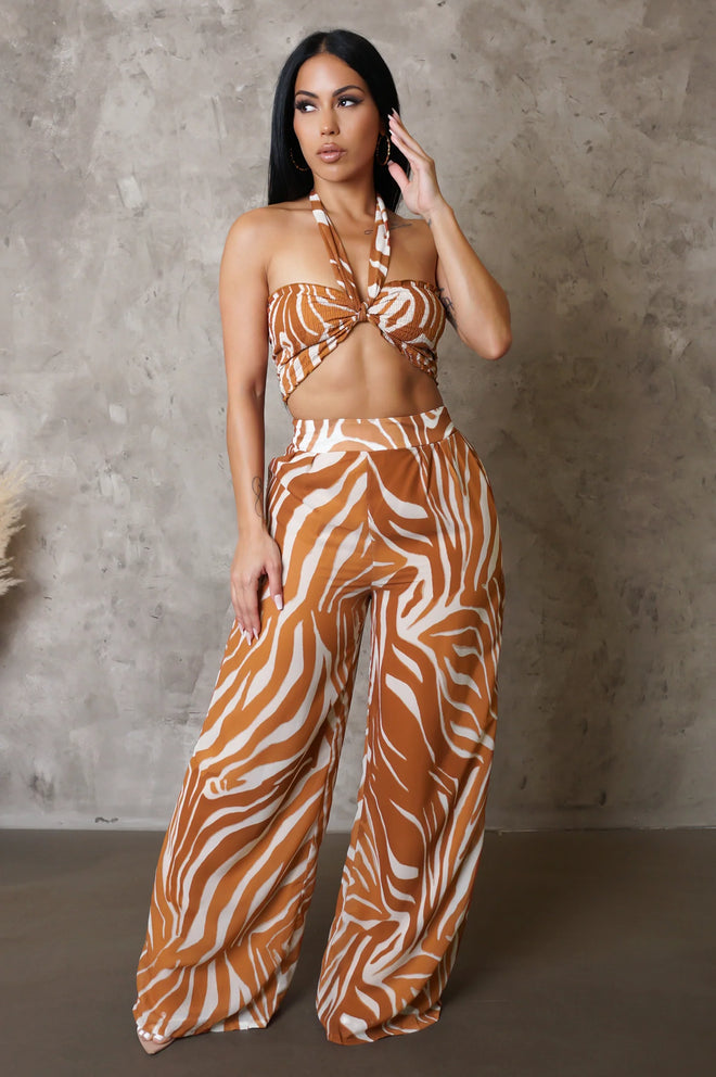 Safari nights pant set brown