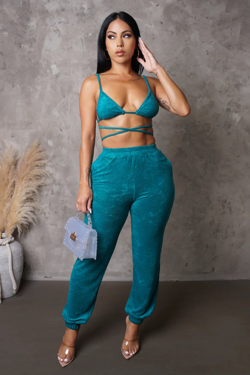 Waiting on you pant set teal